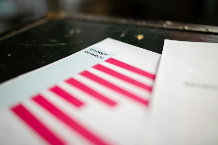 A detailed close-up of a market research document featuring a bar graph and a focus on market trends.